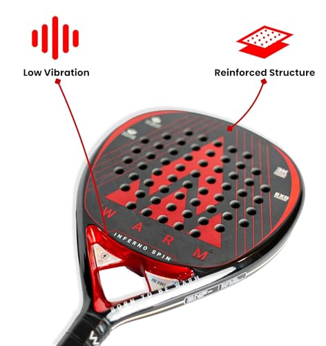 Warm Inferno Spin Teardrop Padel Racket – 3K Carbon Fiber Face, EVA Core for Balanced Control & Power, 3D Spin Texture | Includes 2 Premium Overgrips